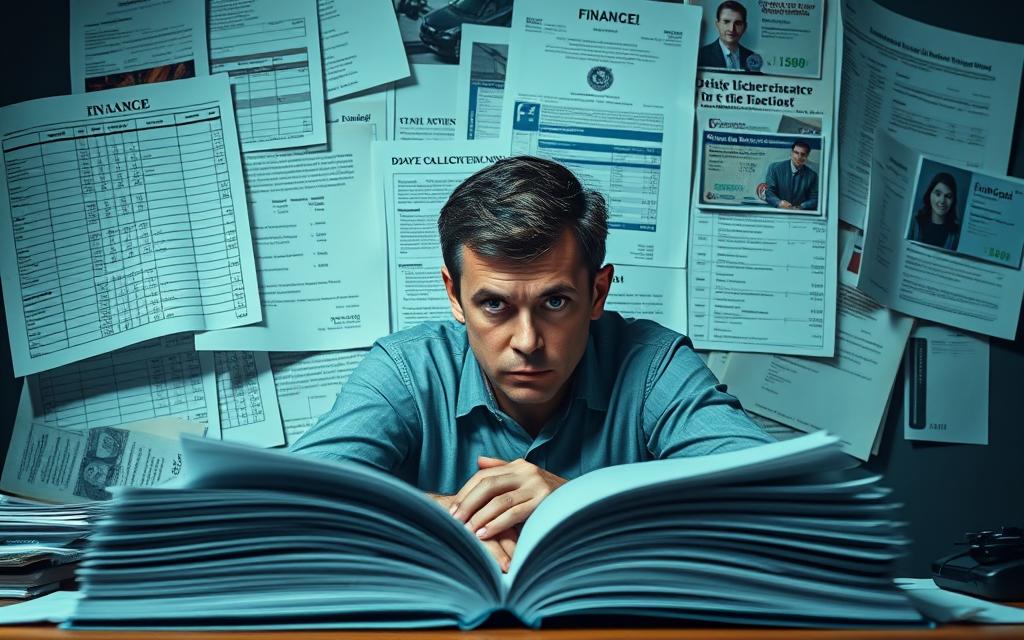 A Vast Financial Ledger Dominates The Foreground, Its Pages Fluttering Against A Backdrop Of Car Insurance Documents And Driver'S License Renewals. In The Middle Ground, A Person Sits At A Desk, Brow Furrowed, Contemplating The Long-Term Impact Of A Traffic Violation On Their Financial Stability. The Lighting Is Stark, Casting Dramatic Shadows That Emphasize The Gravity Of The Situation. The Overall Mood Is One Of Concern And Uncertainty, As The Individual Grapples With The Cascading Effects Of A Seemingly Minor Infraction. The Scene Is Captured With A Wide-Angle Lens, Emphasizing The Sense Of Overwhelming Burden And The Weight Of The Consequences.