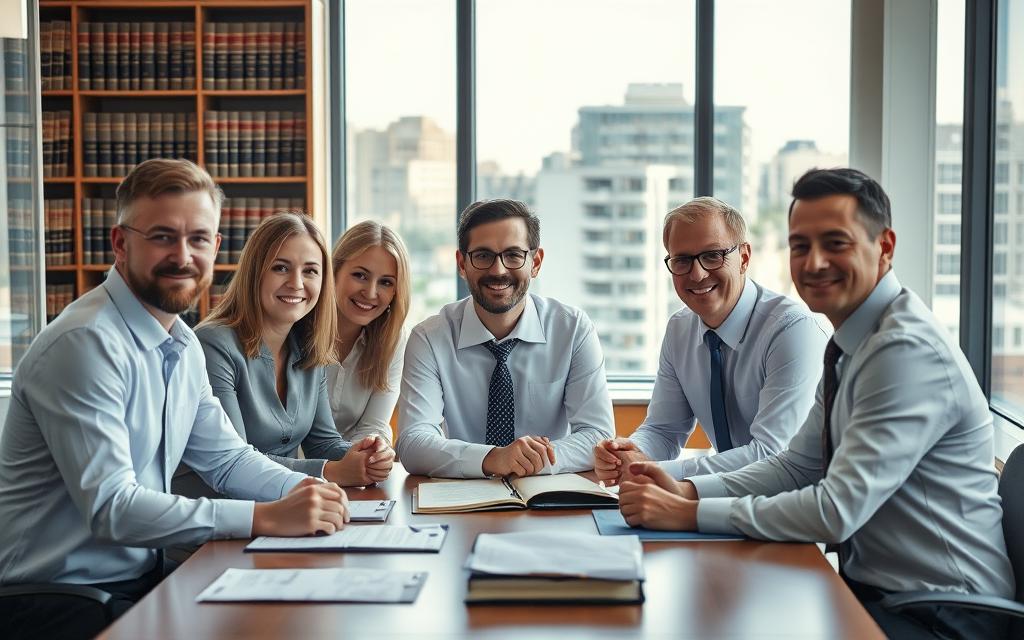 A Team Of Professional, Knowledgeable Legal Experts Gathered Around A Conference Table, Their Focused Expressions And Attentive Body Language Conveying Their Commitment To Providing Exceptional Legal Support. Soft, Warm Lighting Illuminates The Scene, Creating A Sense Of Expertise And Reliability. In The Background, A Bookshelf Filled With Legal Volumes And A Window Overlooking A Serene Urban Landscape, Suggesting The Depth Of Knowledge And Experience Within The Team. The Overall Atmosphere Is One Of Competence, Attention To Detail, And A Genuine Concern For The Client'S Well-Being.